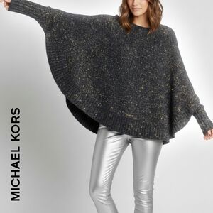 Sz S Michael Kors Batwing Knit Cape Poncho Sweater - Black & Metallic Gold